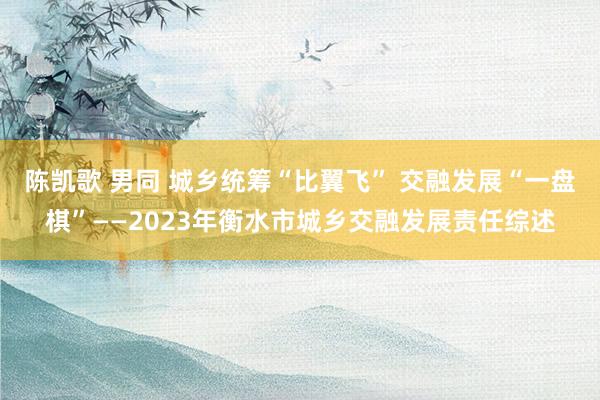 陈凯歌 男同 城乡统筹“比翼飞” 交融发展“一盘棋”——2023年衡水市城乡交融发展责任综述